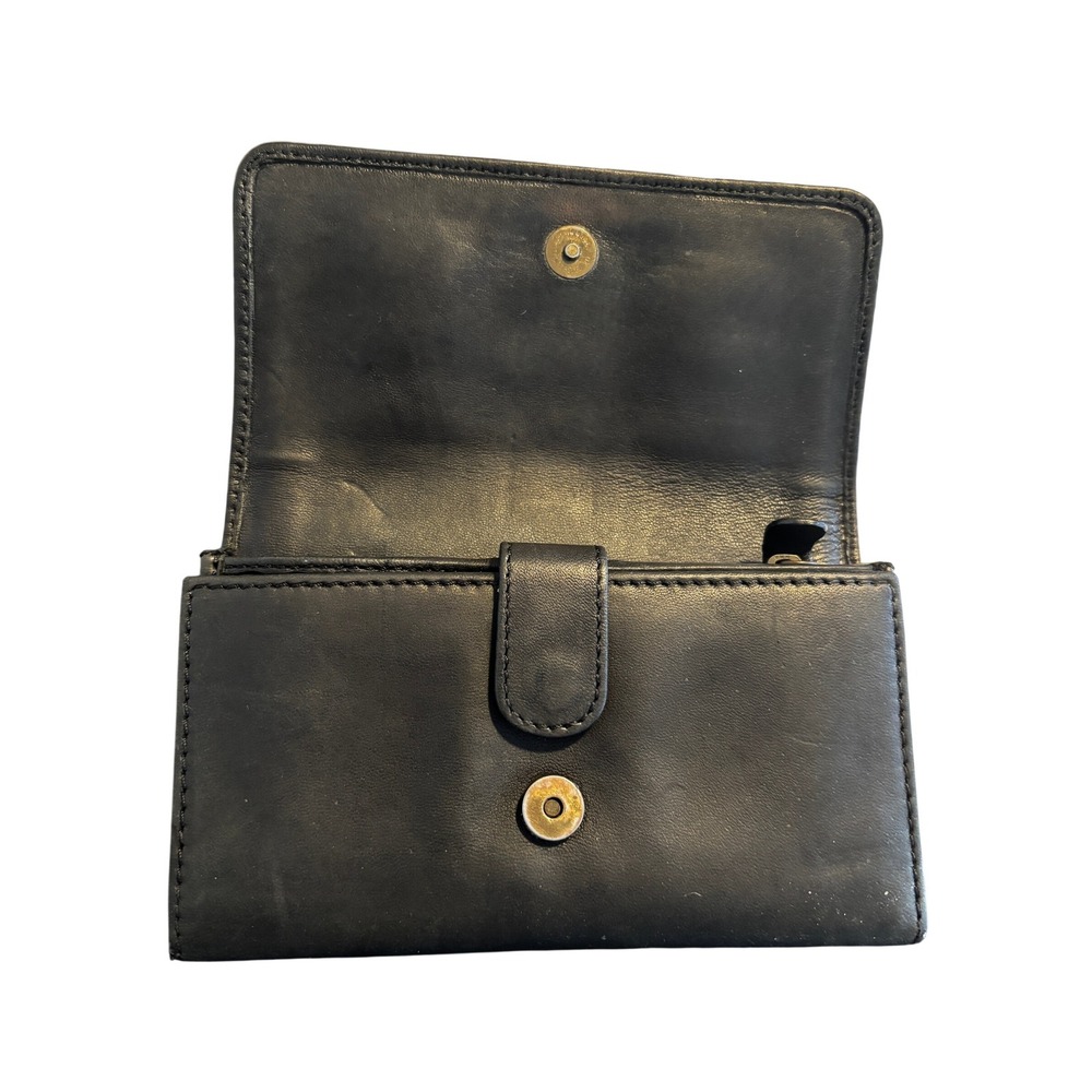 Lucky Penny Anthropologie Black Leather Trifold Wallet Checkbook Bow - Picture 7 of 7